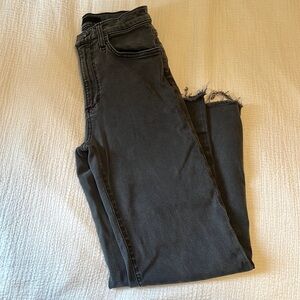High Rise Wide Leg Raw Hem Black Jeans